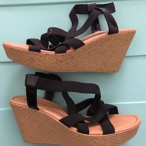 Lane Bryant Black Strappy Wedges in size 11W